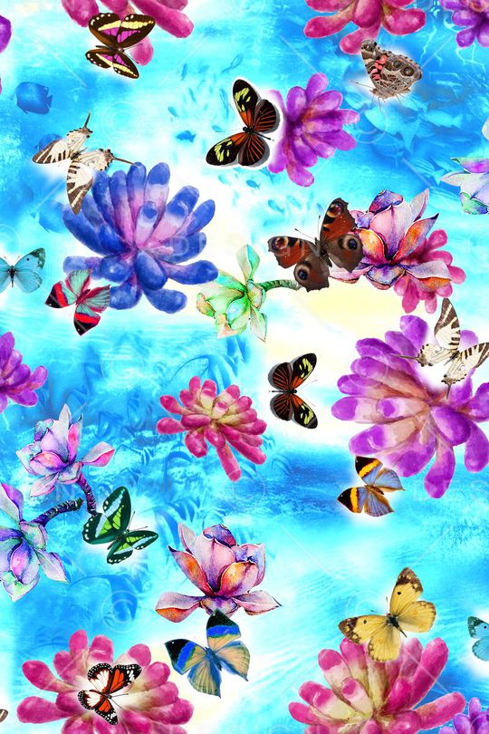 花卉。蝴蝶印花华亿平台图片