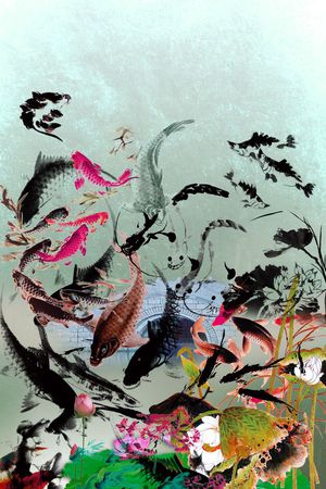 中国风水墨荷花印花华亿平台图片