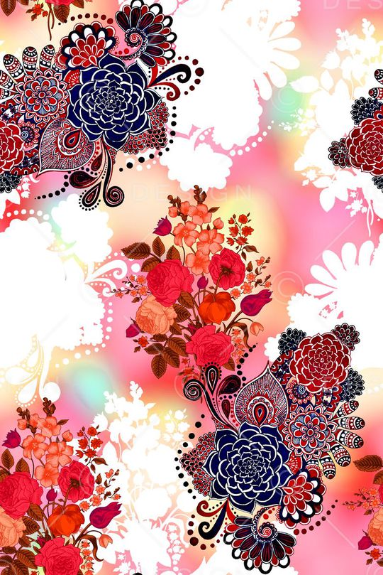 时尚手绘女装裙子花卉数码印花印花华亿平台图片