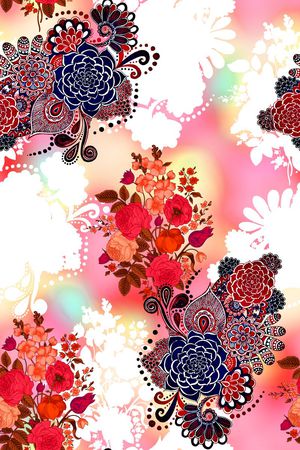 时尚手绘女装裙子花卉数码印花印花华亿平台图片