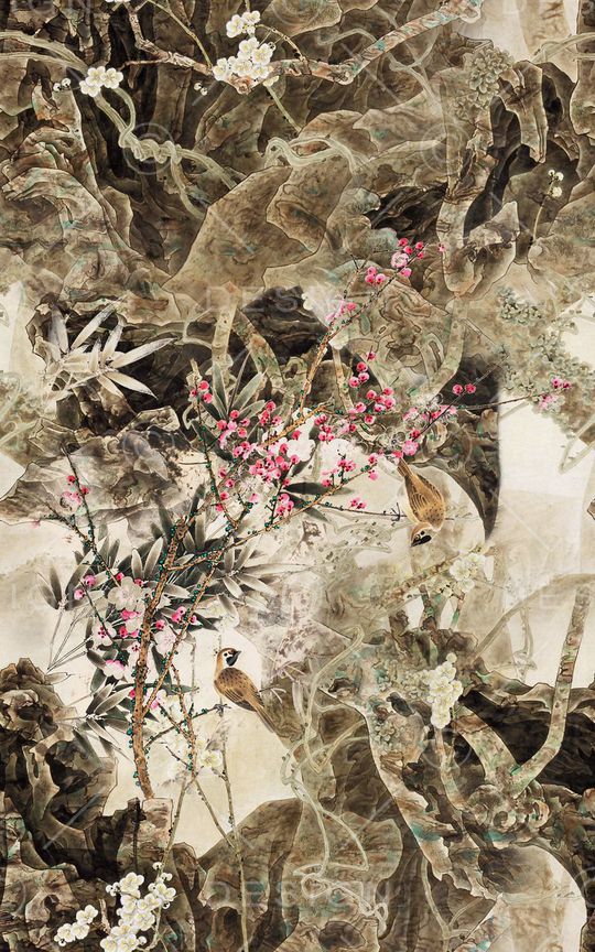 复古假山印花华亿平台图片