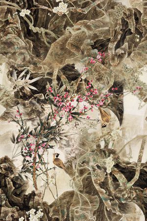 复古假山印花华亿平台图片