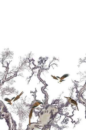 高端工笔画时尚男装花印花华亿平台图片