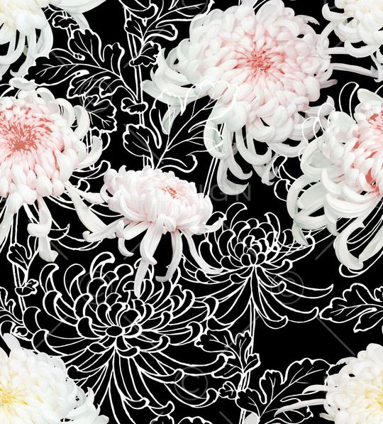 线描菊花印花华亿平台图片