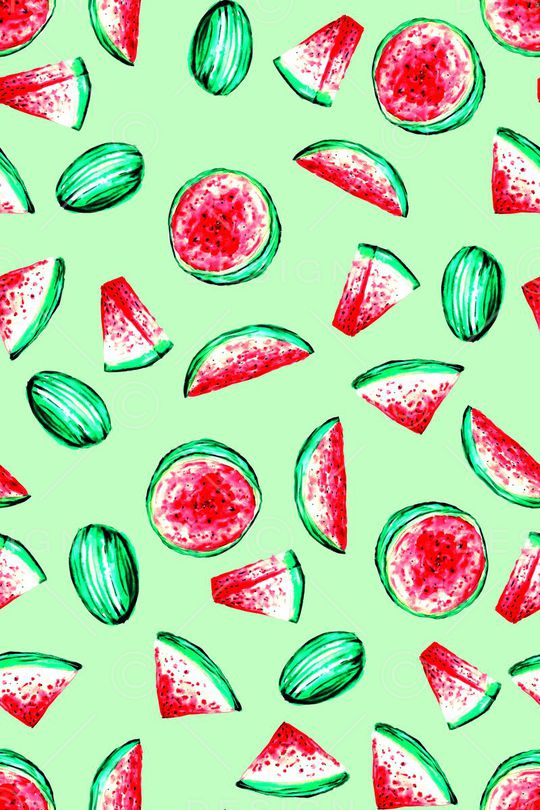 手绘西瓜印花华亿平台图片