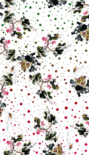 中国风、水墨画、波点组合印花华亿平台图片