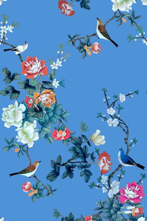 工笔画印花华亿平台图片