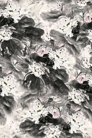 中国风水墨花卉印花华亿平台图片