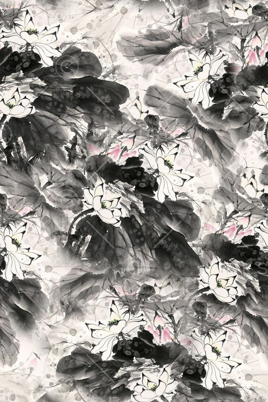 中国风水墨花卉印花华亿平台图片