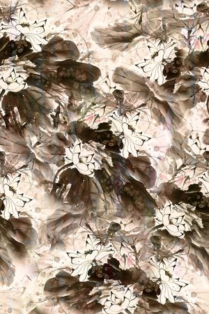 中国风水墨花卉印花华亿平台图片