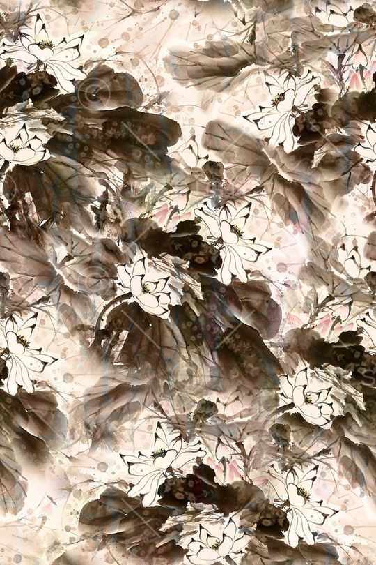 中国风水墨花卉印花华亿平台图片