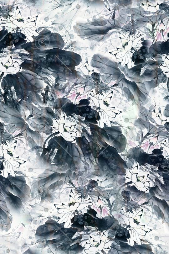 中国风水墨花卉印花华亿平台图片