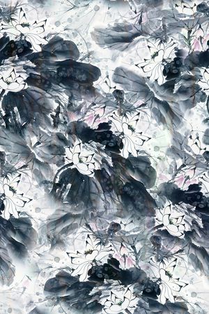 中国风水墨花卉印花华亿平台图片