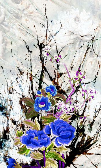 朦胧刺绣花卉印花华亿平台图片