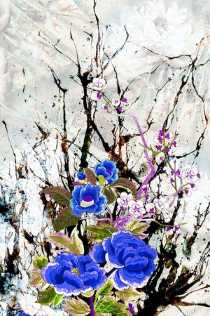 朦胧刺绣花卉印花华亿平台图片