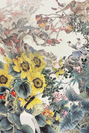 工笔画印花华亿平台图片