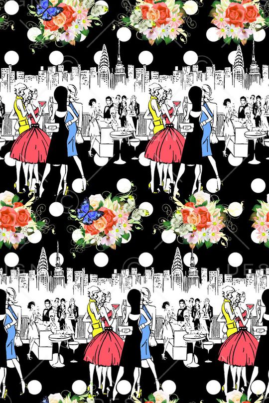 抽象手绘满版女装裙印花华亿平台图片