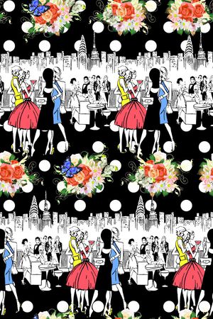 抽象手绘满版女装裙印花华亿平台图片