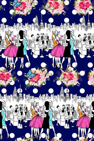 抽象手绘满版女装裙印花华亿平台图片