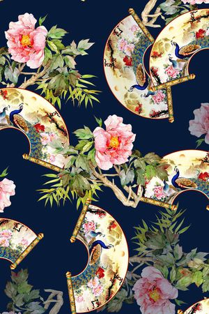 扇子印花华亿平台图片