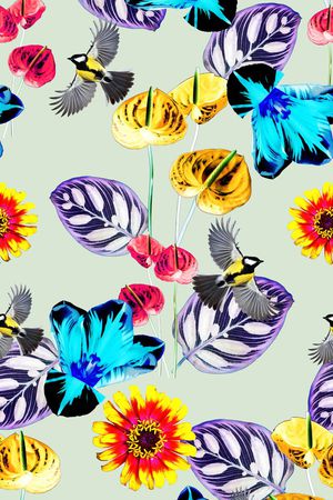 热带、花卉、动物、抽象印花华亿平台图片