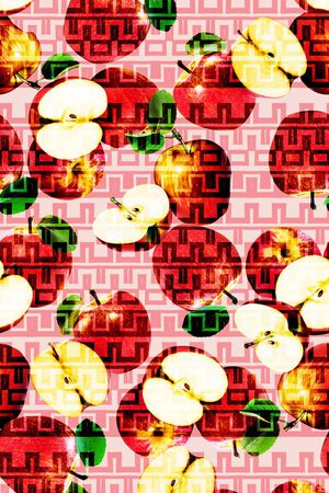 水果、苹果、几何叠加印花华亿平台图片