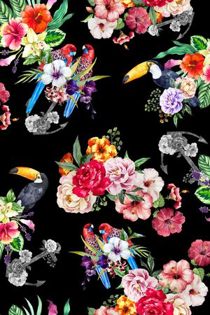 热带花鸟印花华亿平台图片