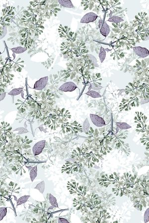 抽象手绘满版花卉树叶印花华亿平台图片