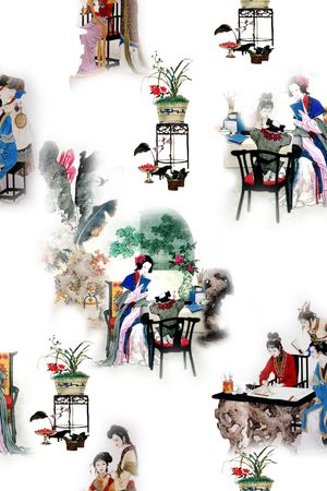 中国风。仕女古典印花华亿平台图片