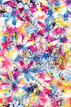 水彩花卉印花华亿平台图片