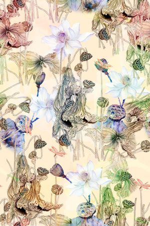 水墨荷花印花华亿平台图片