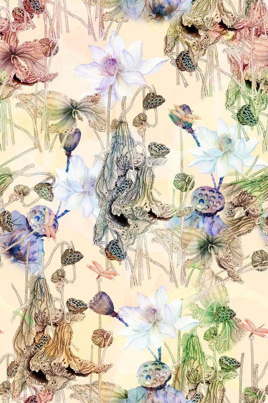 水墨荷花印花华亿平台图片