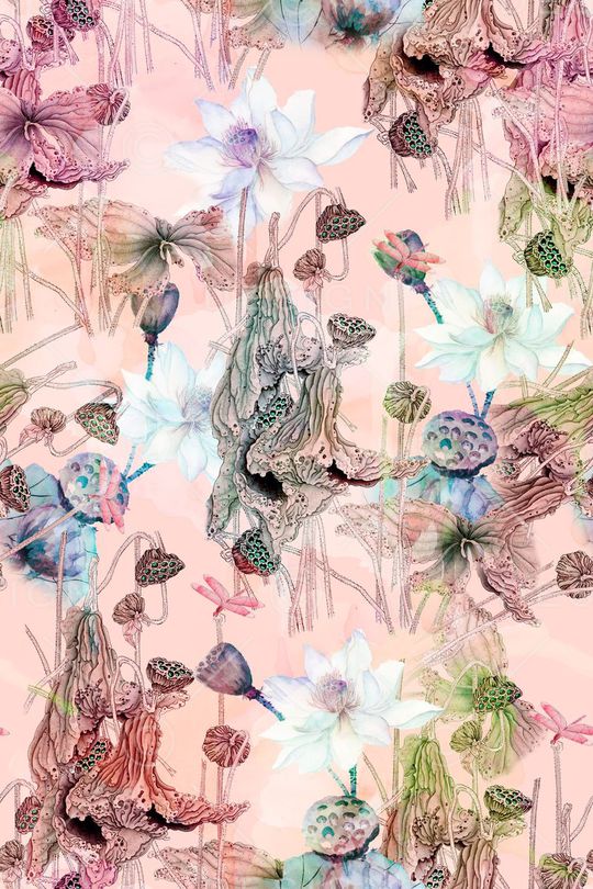 水墨荷花印花华亿平台图片