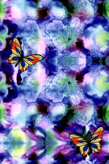 水彩画花卉、蝴蝶、艺术印花华亿平台图片