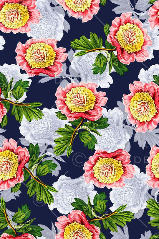 抽象手绘满版花卉印花华亿平台图片