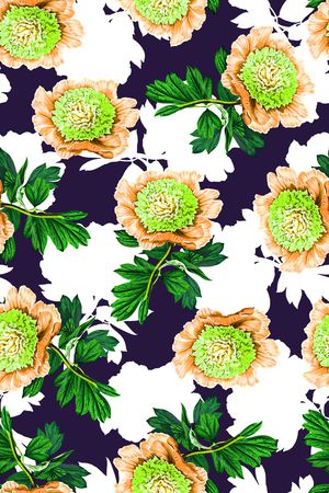 抽象手绘满版花卉印花华亿平台图片