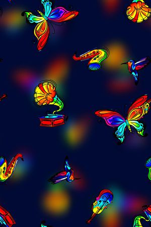 手绘彩绘蝴蝶音乐器材数码印花印花华亿平台图片