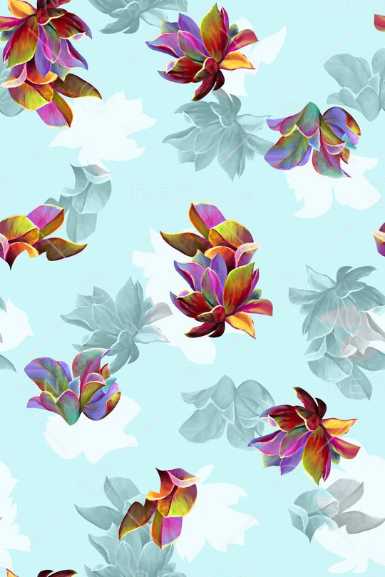 抽象手绘满版花卉印花华亿平台图片