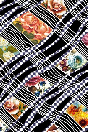 格子花朵印花华亿平台图片