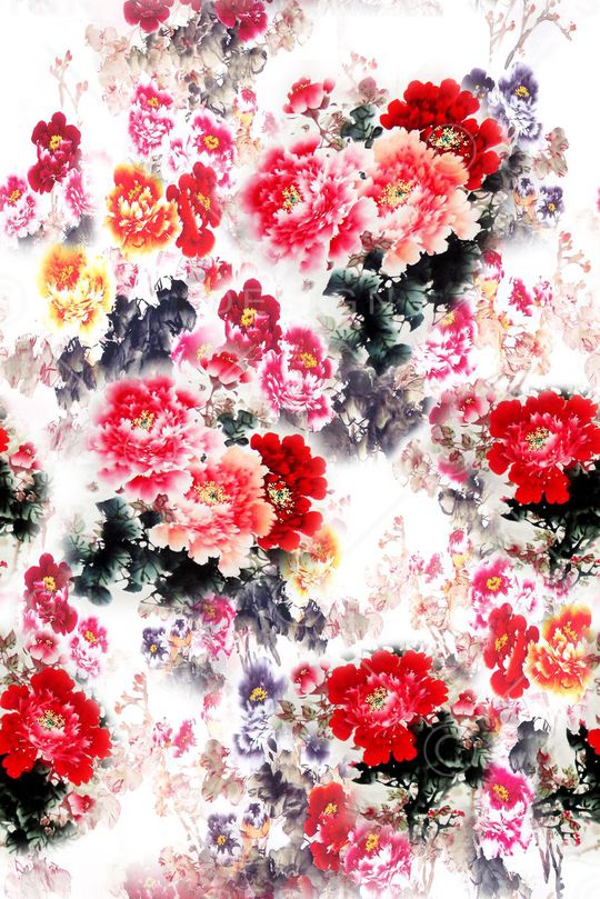 中国风水墨牡丹印花华亿平台图片