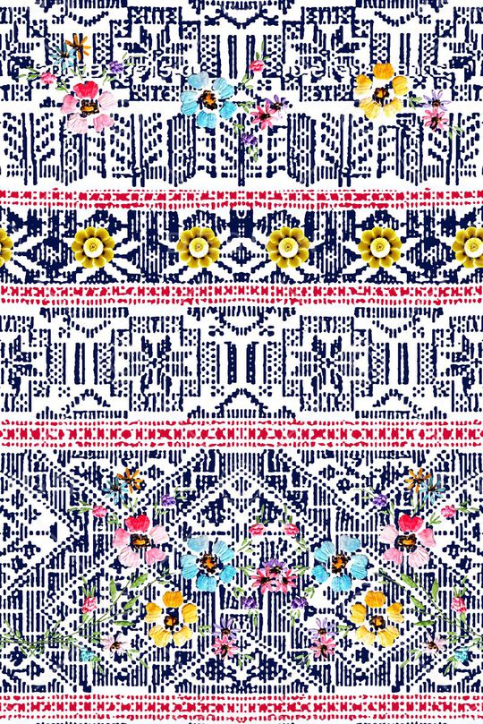 抽象手绘满版花卉印花华亿平台图片