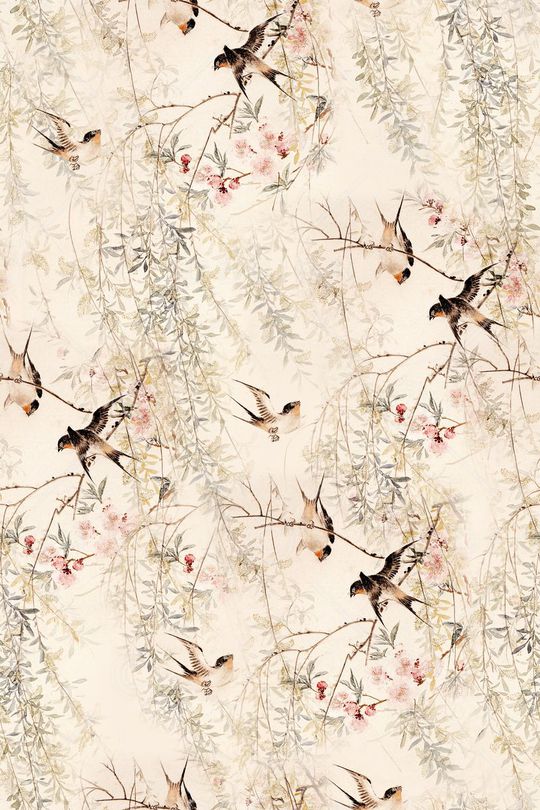 水墨花鸟印花华亿平台图片