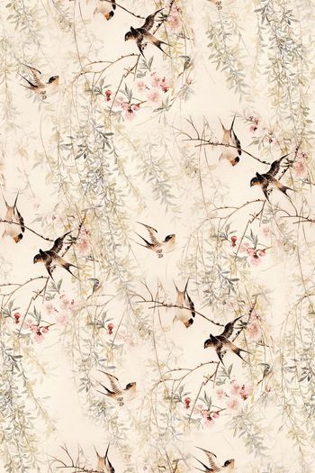 水墨花鸟印花华亿平台图片