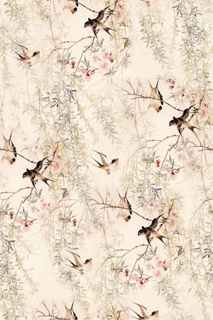 水墨花鸟印花华亿平台图片