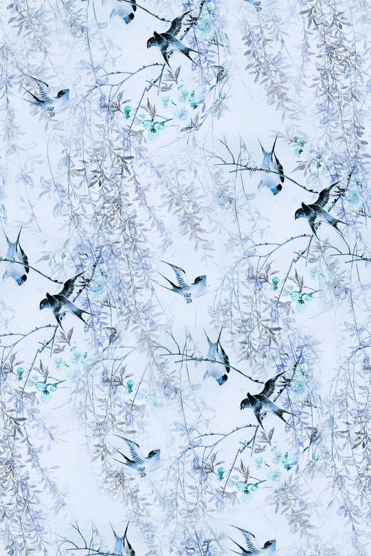 水墨花鸟印花华亿平台图片