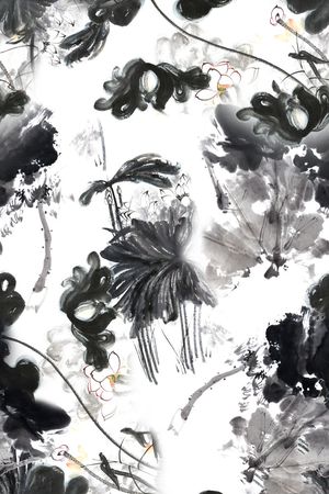 国画荷花印花华亿平台图片