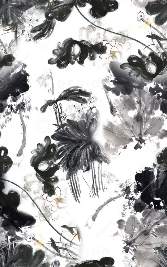 国画荷花印花华亿平台图片