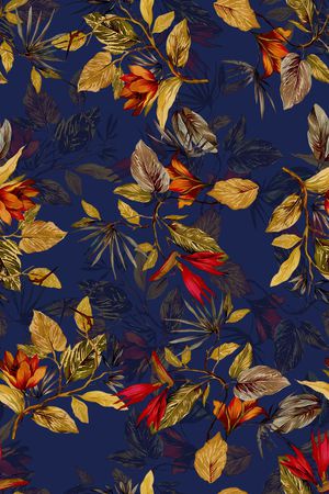 手绘植物树叶印花印花华亿平台图片