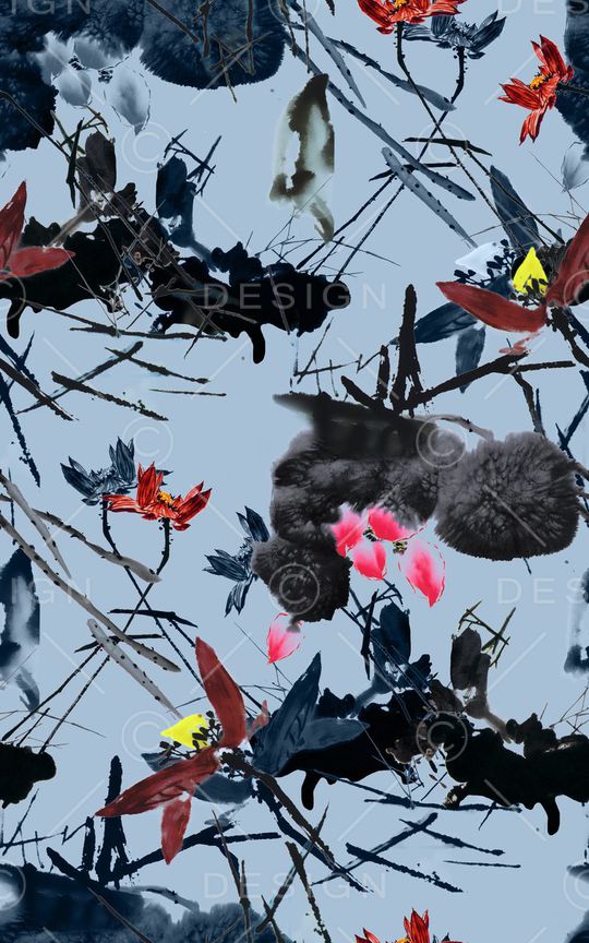 国画荷花印花华亿平台图片