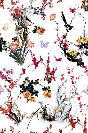 花鸟印花华亿平台图片